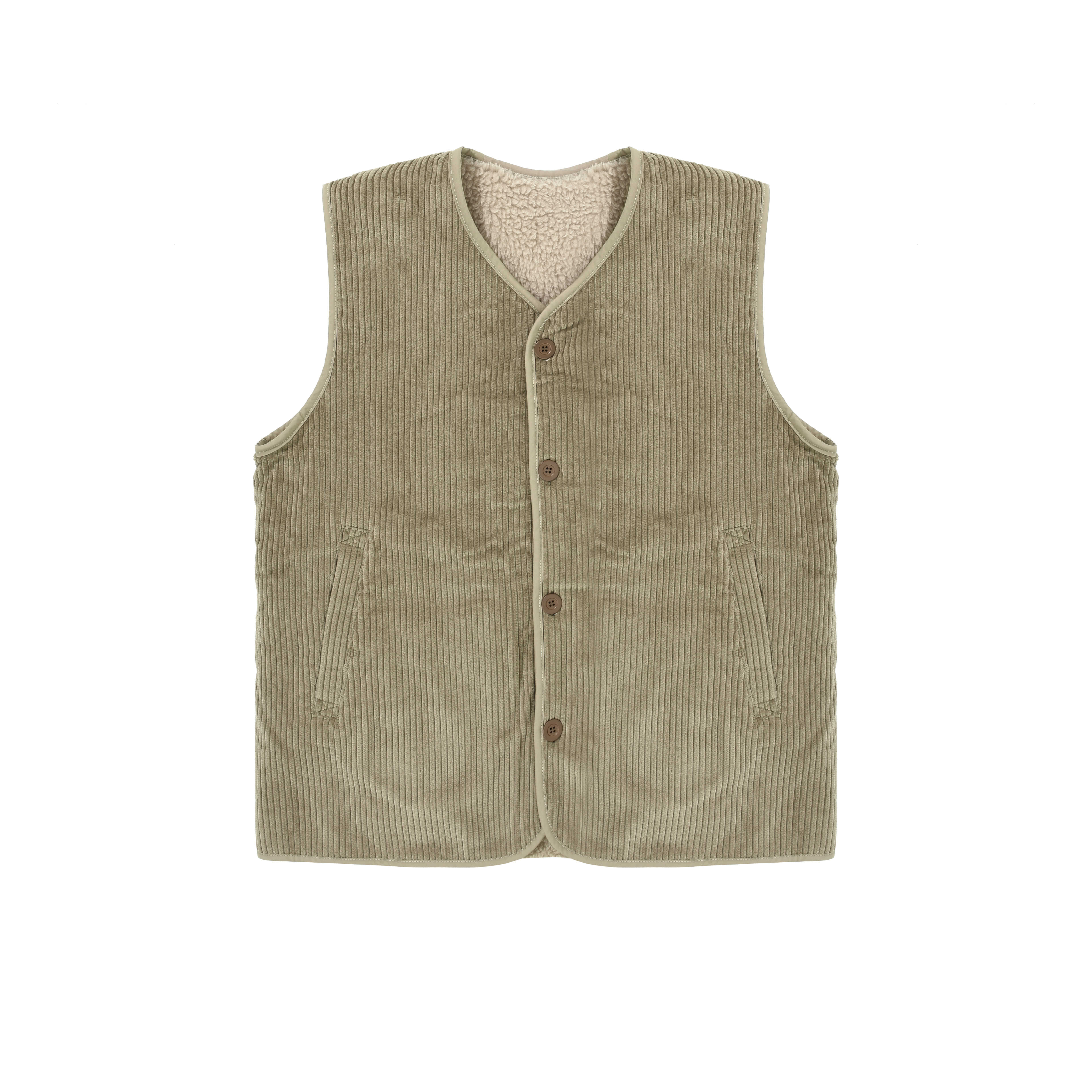 Reversible fleece corduroy vest beige