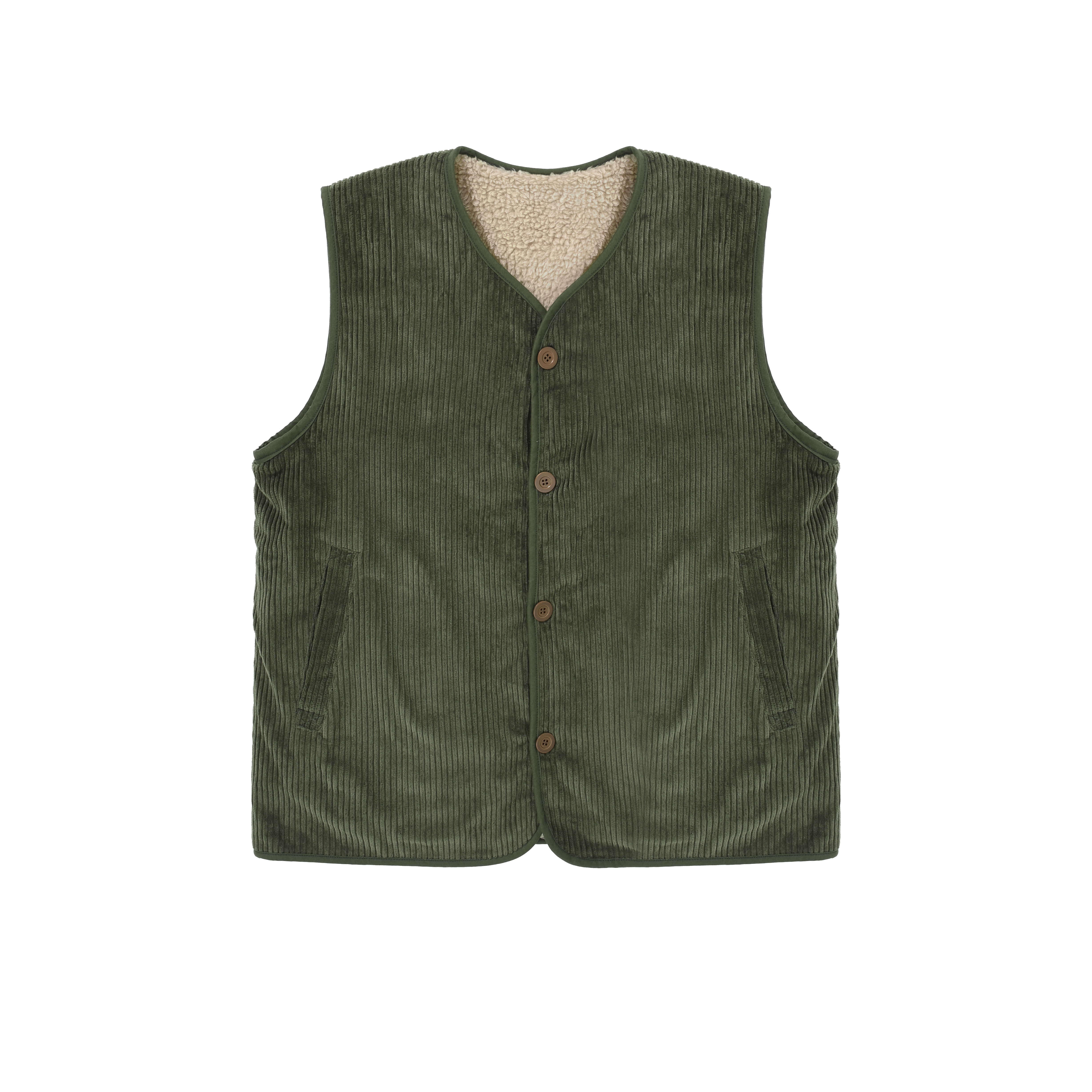 Reversible fleece corduroy vest khaki