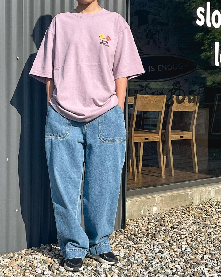 One tuck wide fatigue denim pants blue @hibrowtown