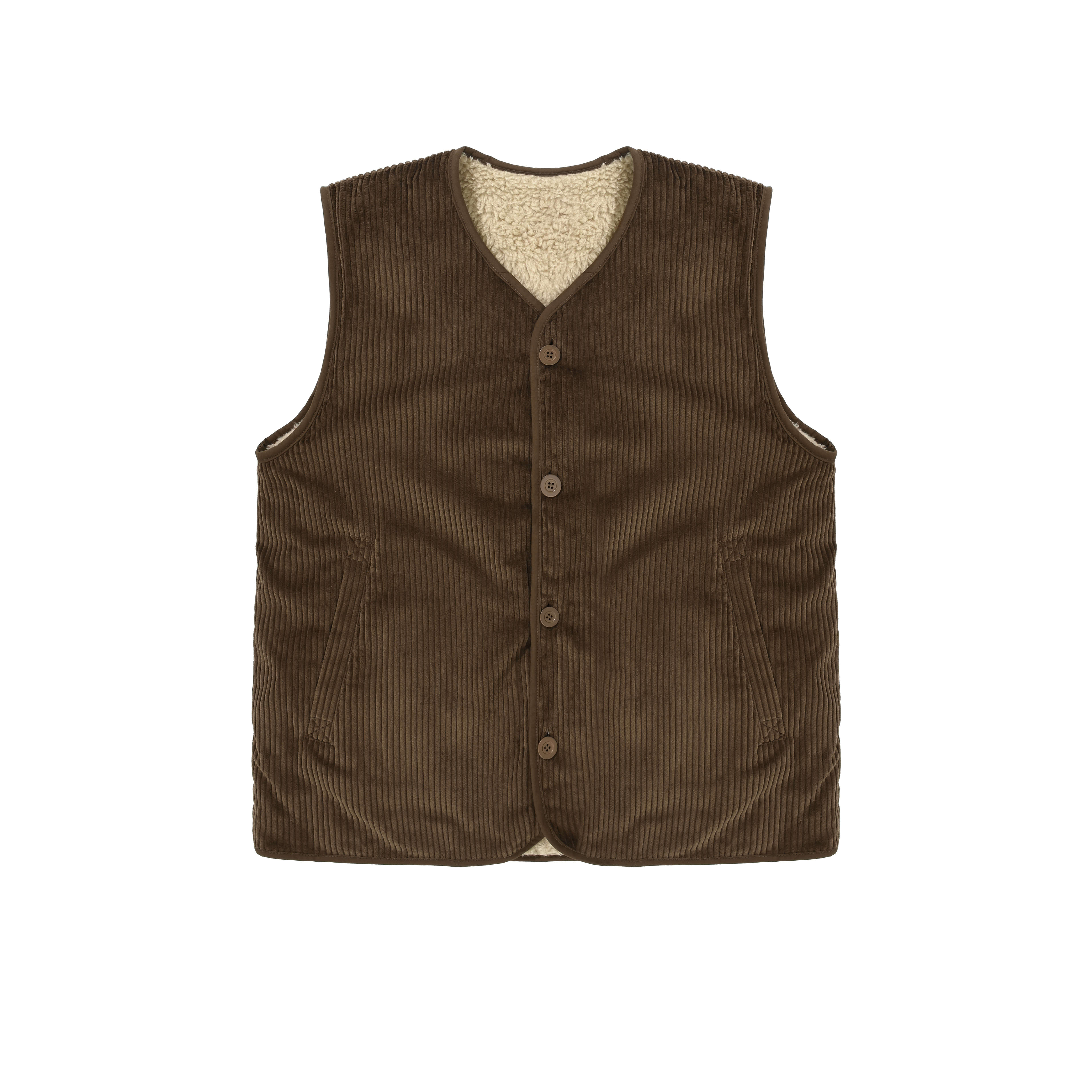 Reversible fleece corduroy vest brown